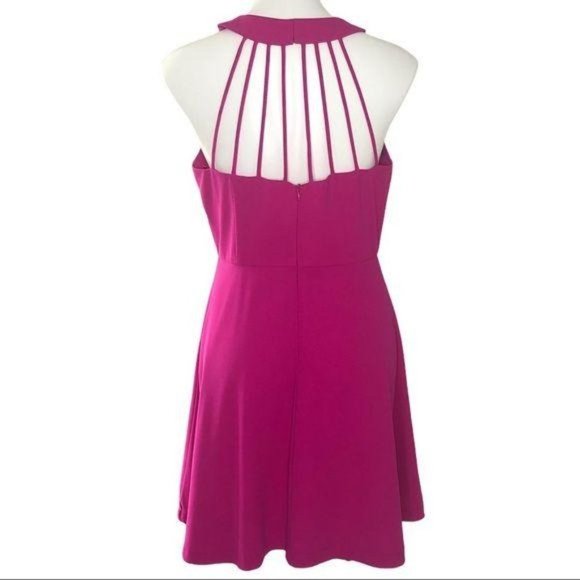 Adelyn Rae Mini Skater Dress, Pink Cage Back Sleeveless Halter Women's Large - Picture 5 of 14